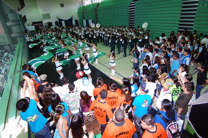Groups from the Band and Orchestra Department, here the Marching Band and Las Abanderadas, were also present at the activity.