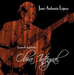 Front cover of the compact disk that includes the unedited work of composer and guitarist Leonardo Egúrbida. The concept was created by graphic artist Juan A. García Jiménez.