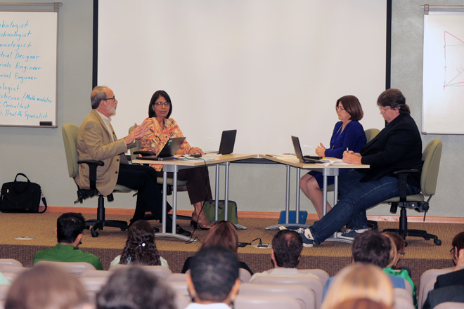El Simposio -dirigido a profesores e investigadores del RUM, del Sistema de la Universidad de Puerto Rico y de otras universidades, as&iacute; como a personal de apoyo en la investigaci&oacute;n- se llev&oacute; a cabo en el Centro de Desarrollo y Adiestramiento de Bioprocesos.<br>Carlos D&iacute;az / Prensa RUM