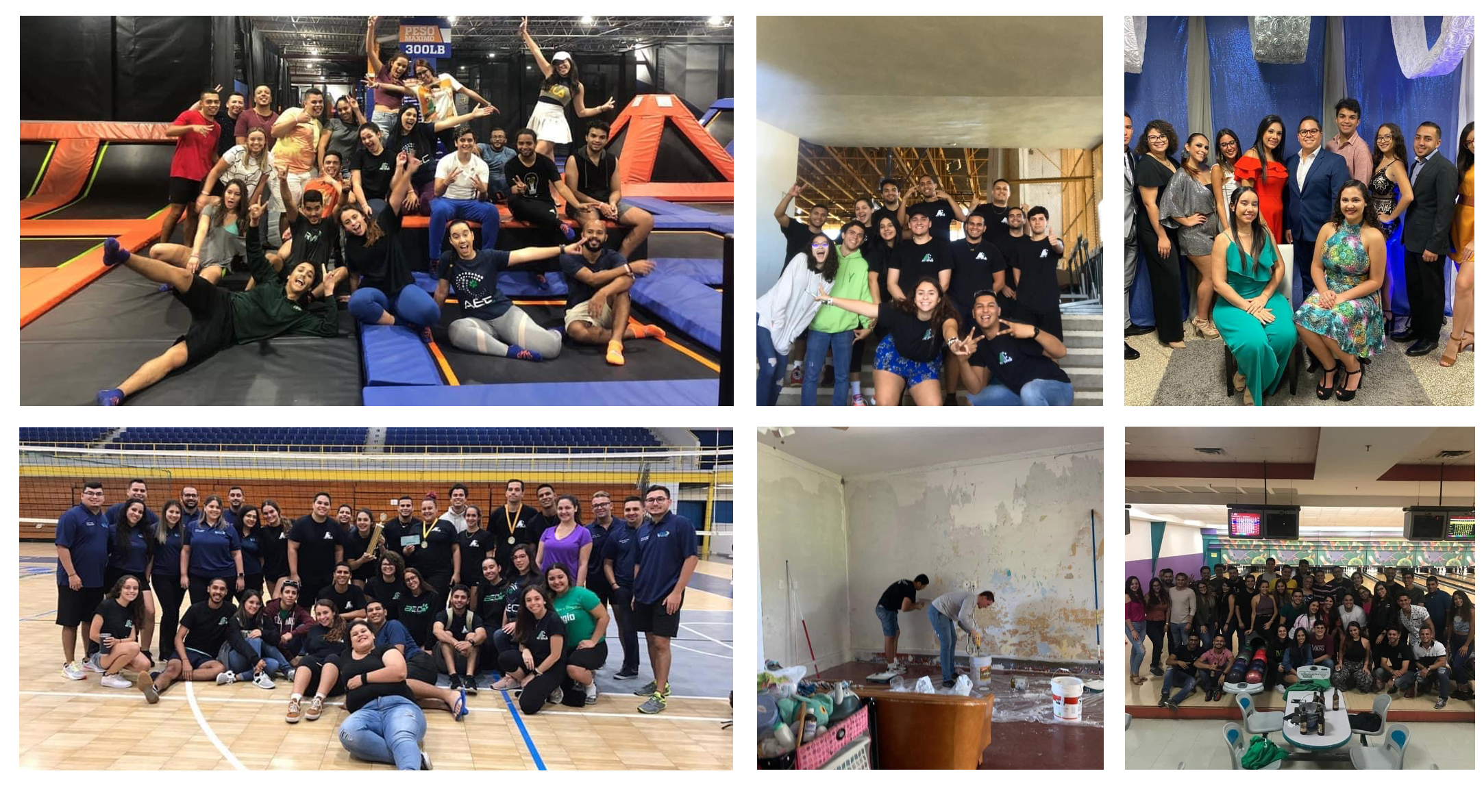 Actividades de AEC (Imágenes demuestran visita a trampoline park, servicio comunitario, gala)