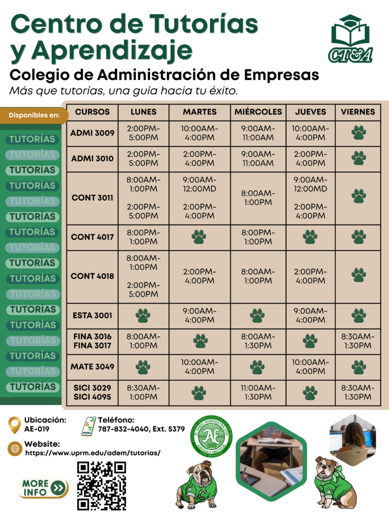 Horario de las tutorías durante el primer semestre 2026-2027