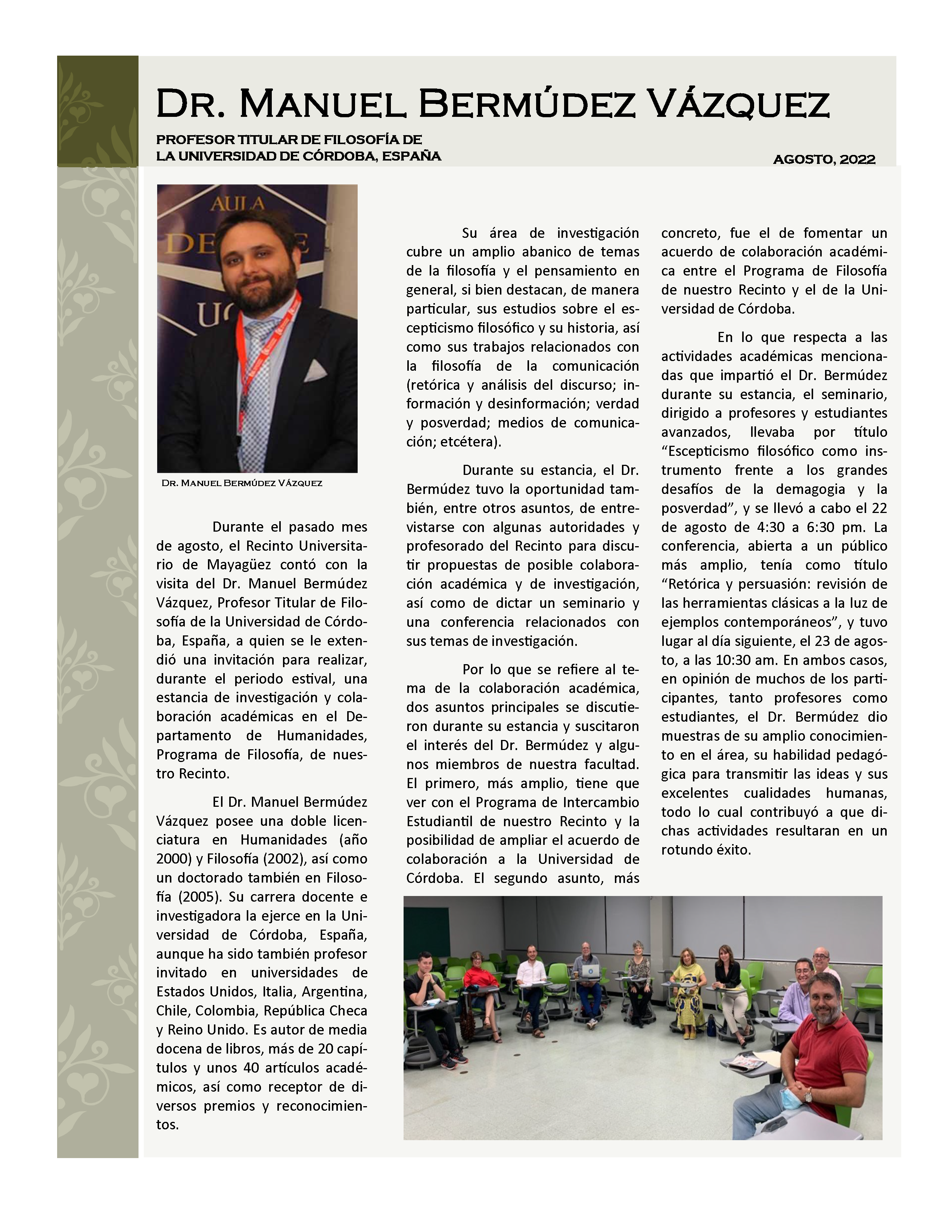 Visita Prof Filosofia Visita Prof Manuel Bermúdez Vázquez