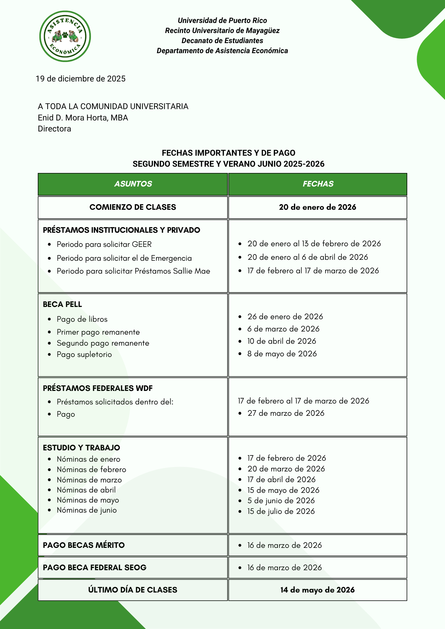 Fechas Importantes 2025-2026