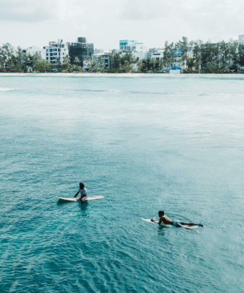 Aerial View of People Surfing on Sea Aerial View of People Surfing on Sea
