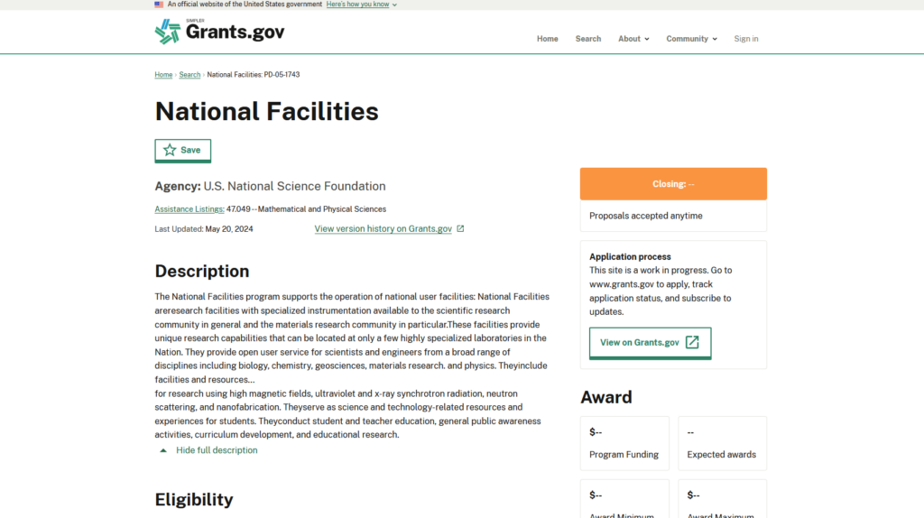 Simplet Grants - National Facilities