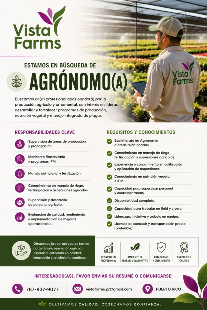 Convocatoria Vista Farms - Agrónomo