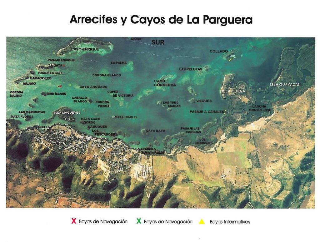 Map of La Parguera that highlights the reefs and cays in the area. Click image to open a full size version on a new tab. 
