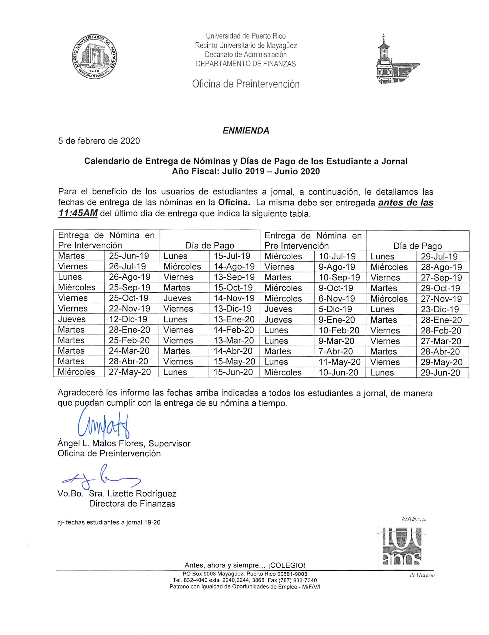 Calendario Cierre De N minas 2019 2020 Decanato De Administraci n