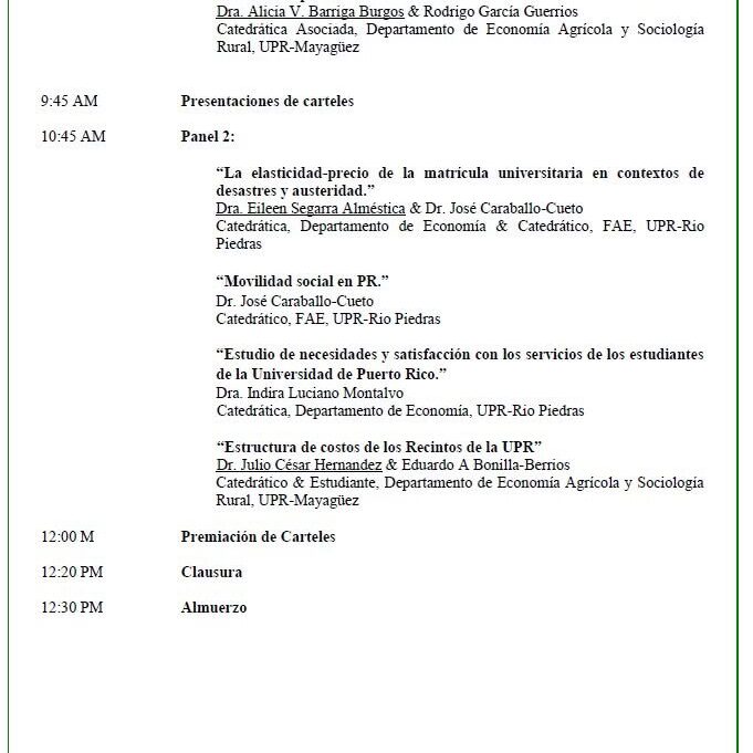 Agenda del Congreso de Economía Aplicada (continuación)