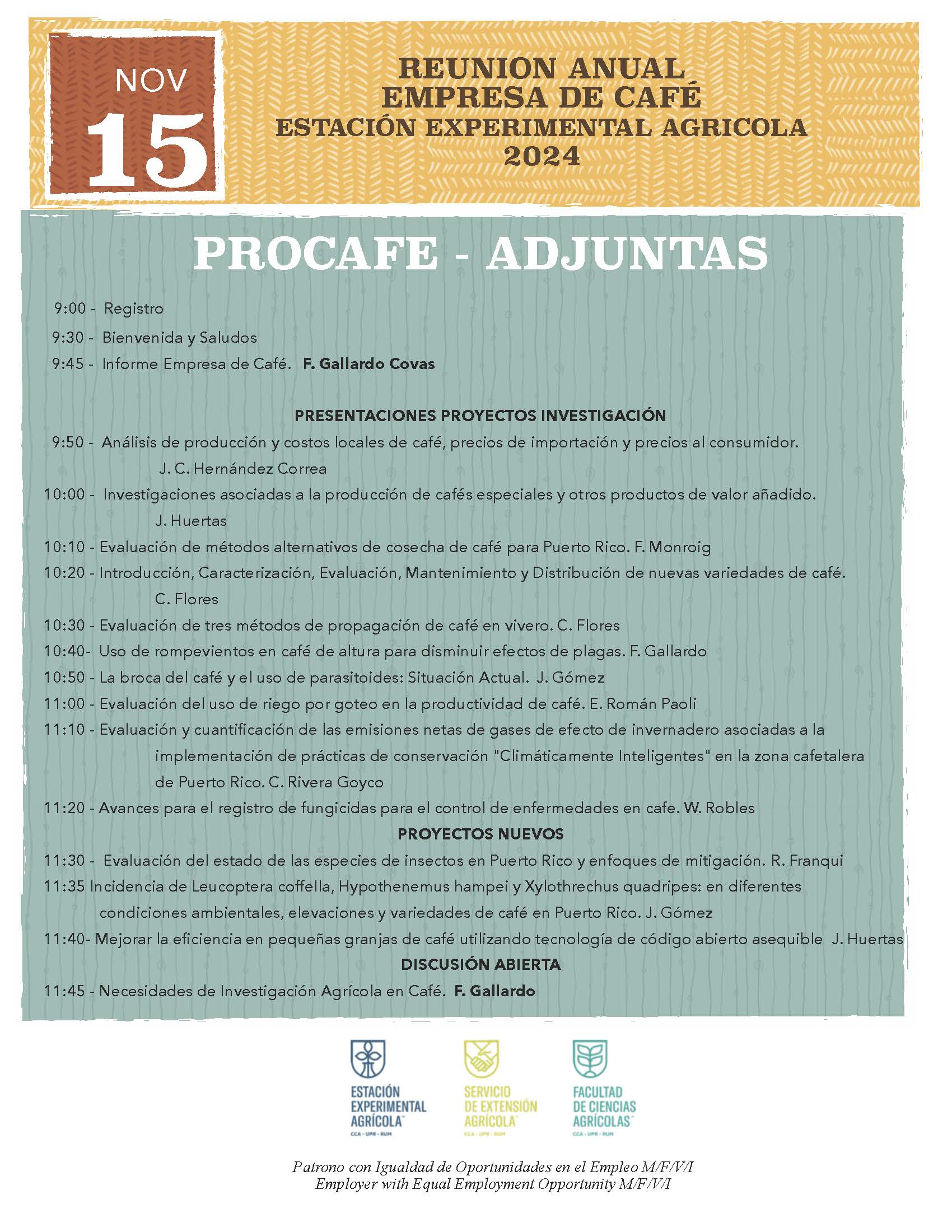 Agenda de reunión anual de empresa de café