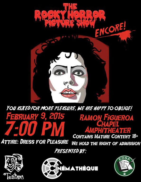 Promotional poster for the student presented play of The Rocky Horror Picture Show.