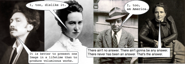Image used for the promotion of the course Modern Poetry. Old pictures of a man and a woman are used, overlaid with speech bubbles.