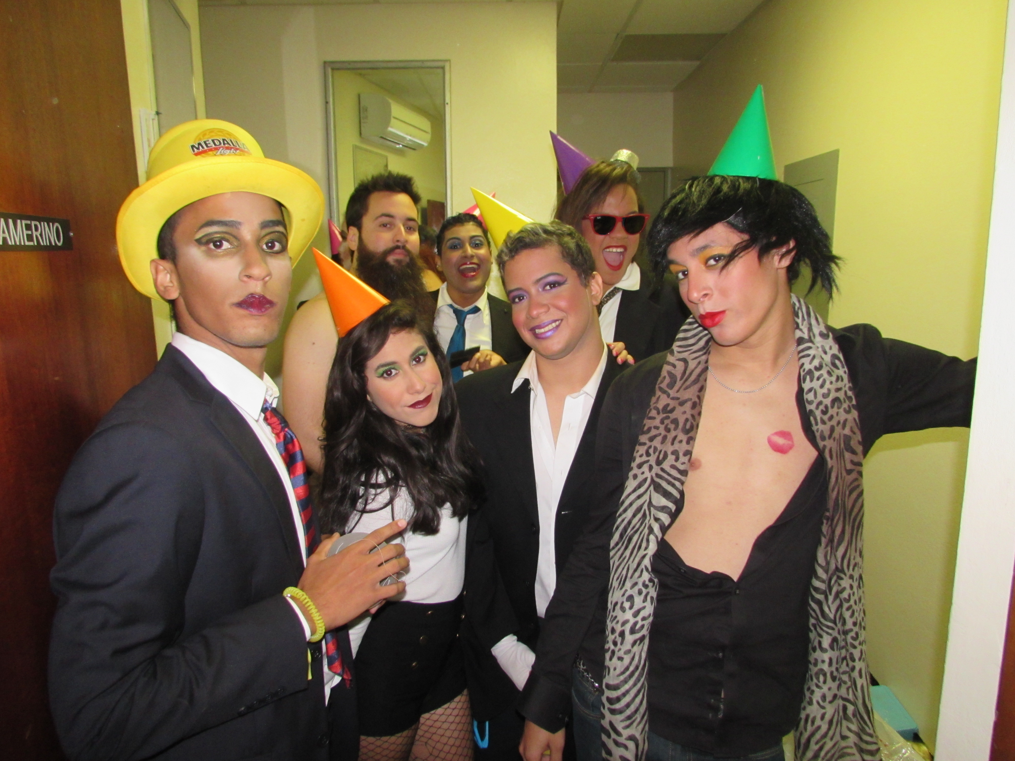 Backstage picture of the cast members before the show starts.