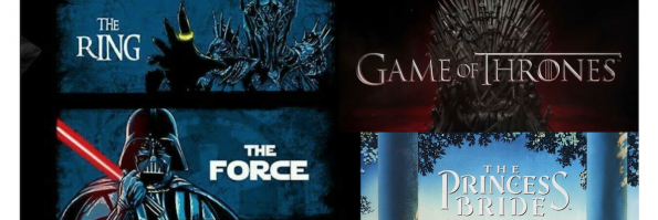 Image used for the promotion of the summer course Epic Fantasy Cinema using various well known movie titles and images such as Star Wars, The Lord of the Rings, and others.