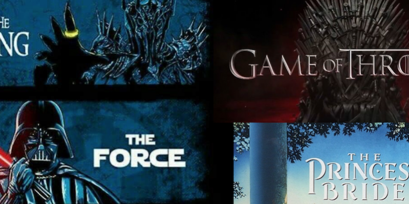 3345flyerimage Image used for the promotion of the summer course Epic Fantasy Cinema using various well known movie titles and images such as Star Wars, The Lord of the Rings, and others.