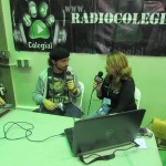 A professor from the English Department is being interviewed for Radio Colegial.