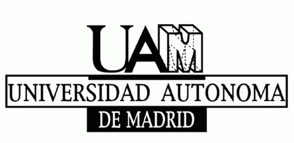 Black and white logo for the UAM, a university in Madrid.
