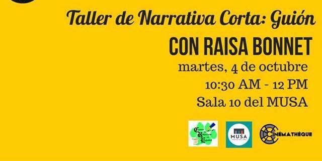 Promotional image for a Scriptwriting Workshop with Raisa Bonnet.