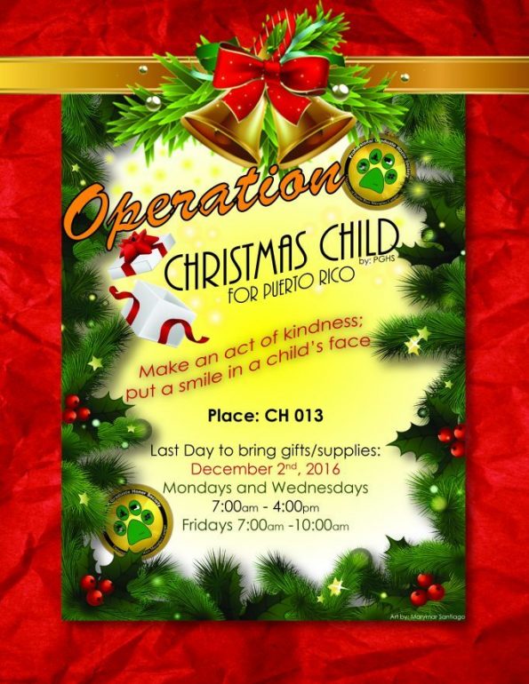 Promotional image for the event Operation Christmas Child for Puerto Rico.