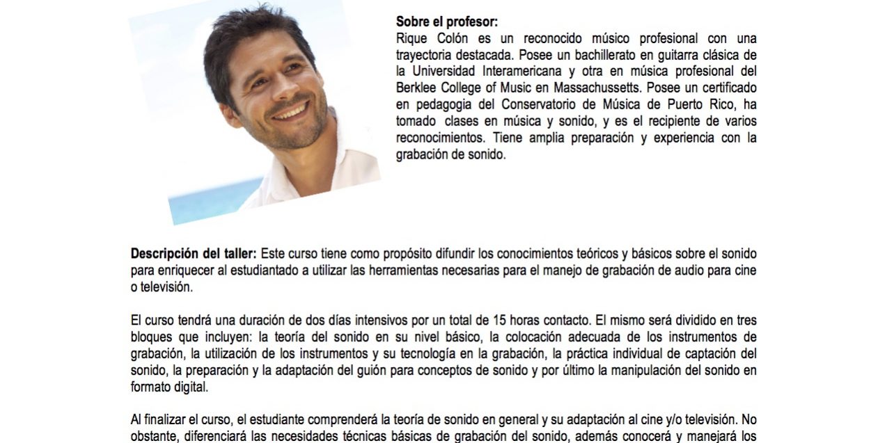 Promotional image for a workshop concerning Basic Sound for TV or Cinema.