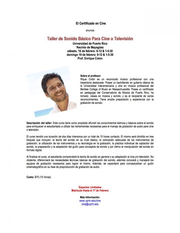 Promotional image for a workshop concerning Basic Sound for TV or Cinema.