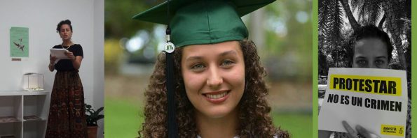 Ana Portnoy Brimmer in her graduation robe smiling for the camera.
