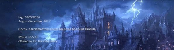 A digital image of Count Dracula's castle used for the promotion of the course: Gothic Narrative from Count Manfred to Count Dracula.