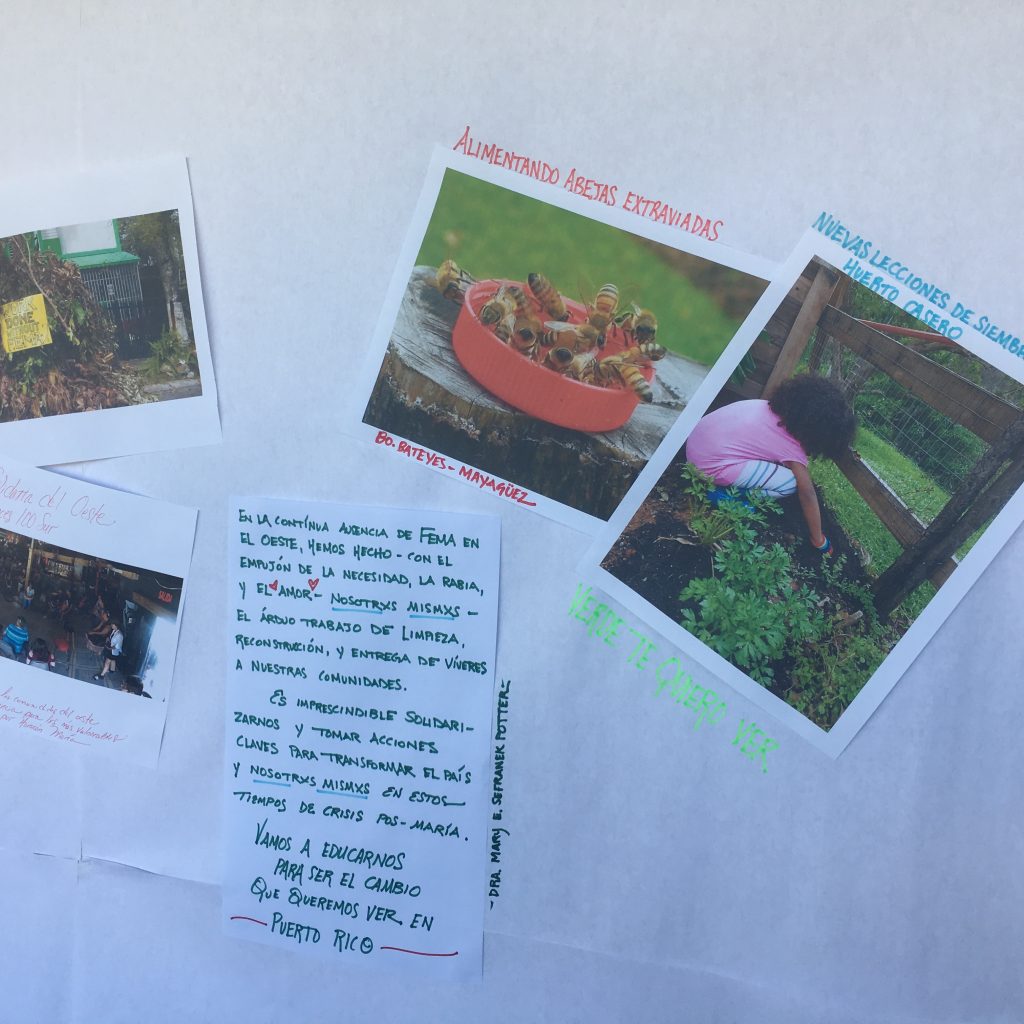 Images and messages on the Post-Hurricane Maria wall.