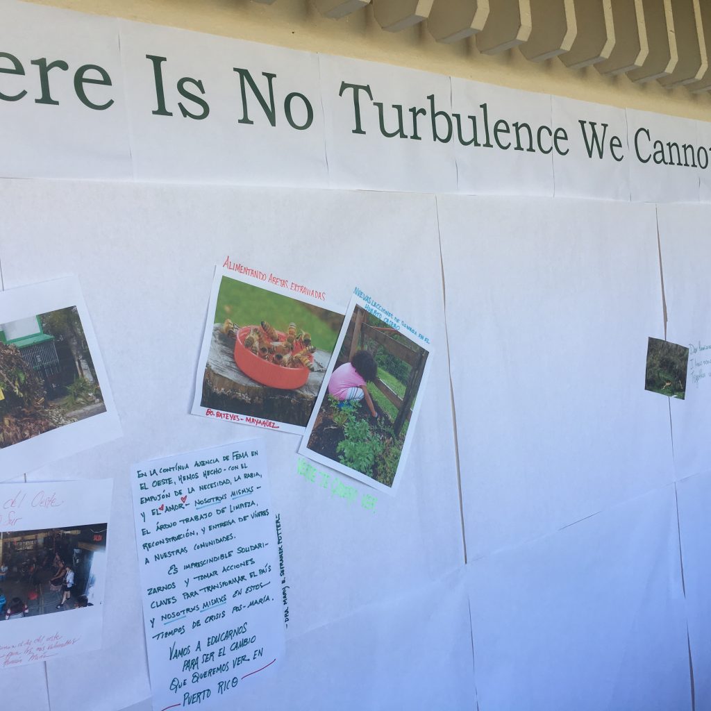 The making of Post-Hurricane Maria wall in front of the English Department.