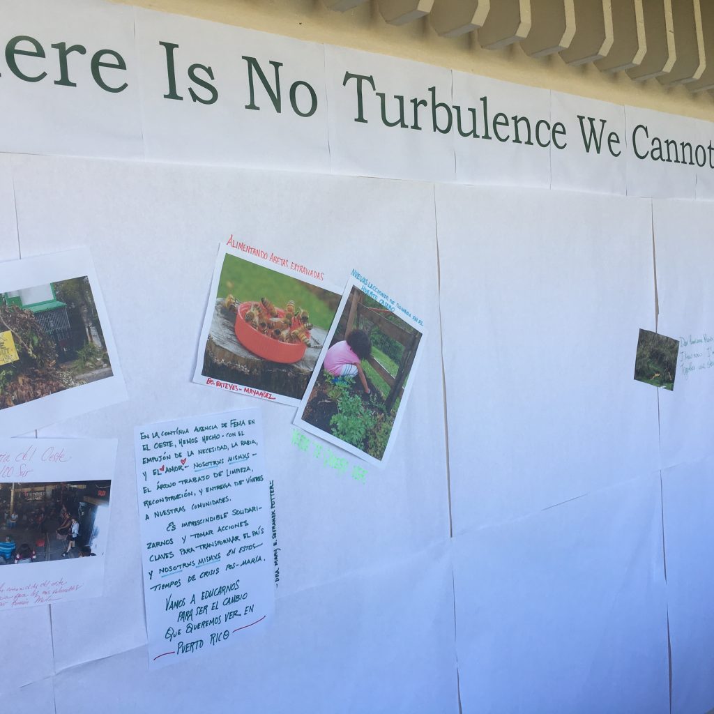 The making of Post-Hurricane Maria wall in front of the English Department.