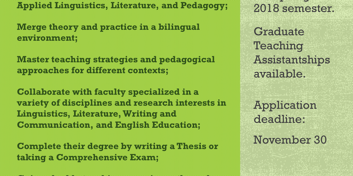 MAEE Admissions Flyer Spring 2018 copy Information of the Master of arts in English education at UPR Mayagüez.