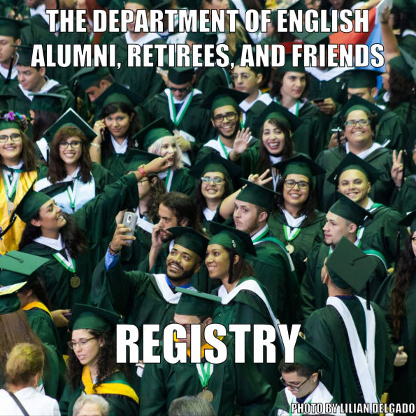 A picture of graduate students that say: "The department of English alumni, retirees, and friends registry.