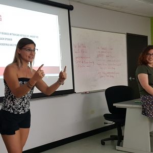 English department's student Amanda Ciani talking at the Interning Crossroads activity.