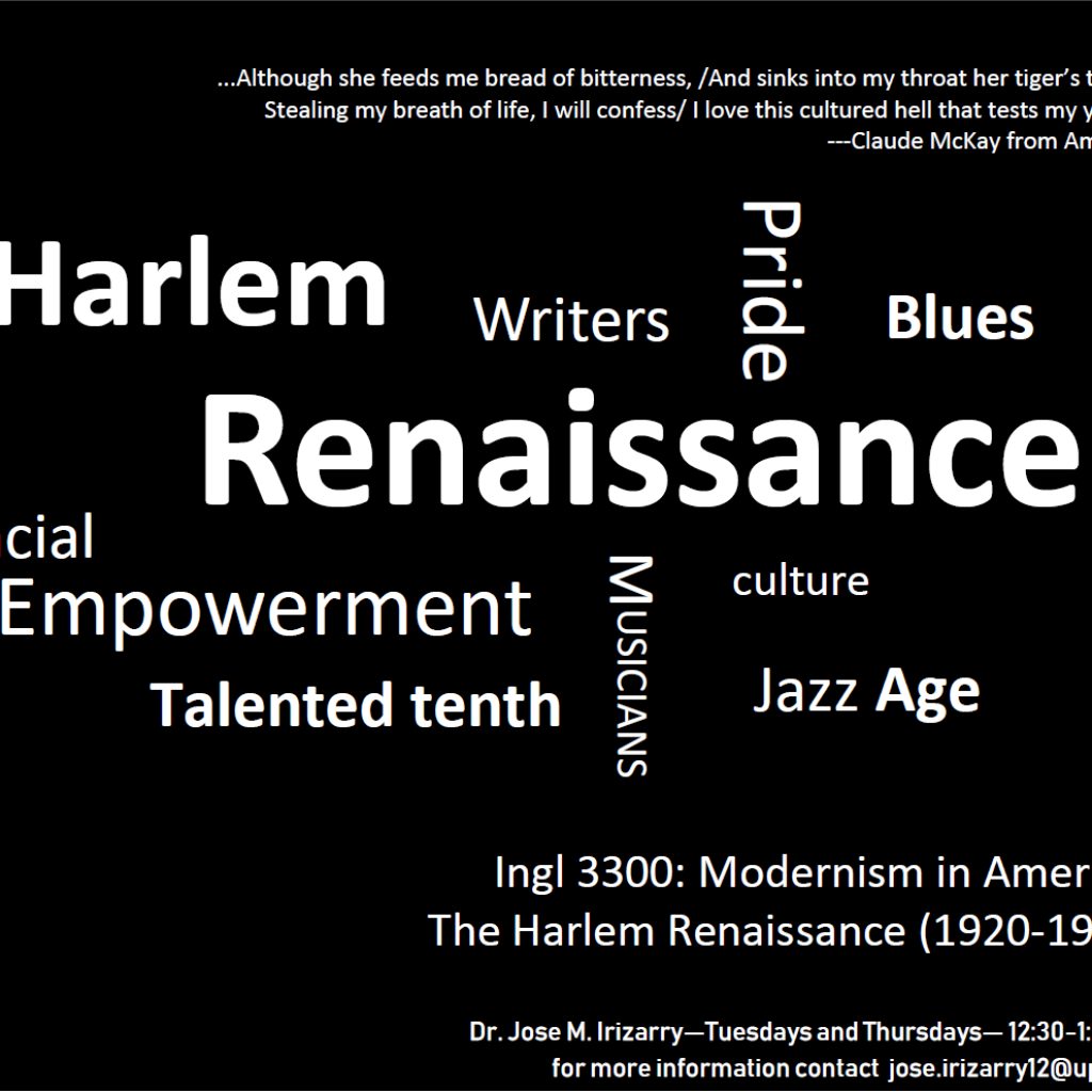 Cloud image promoting the English course INGL 3300: Modernism in America, The Harlem Renaissance.