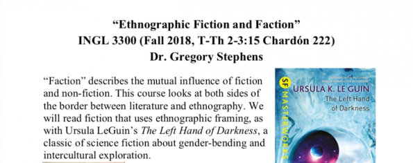 Promotion of the course INGL 3300: Ethnographic Fiction and Faction.