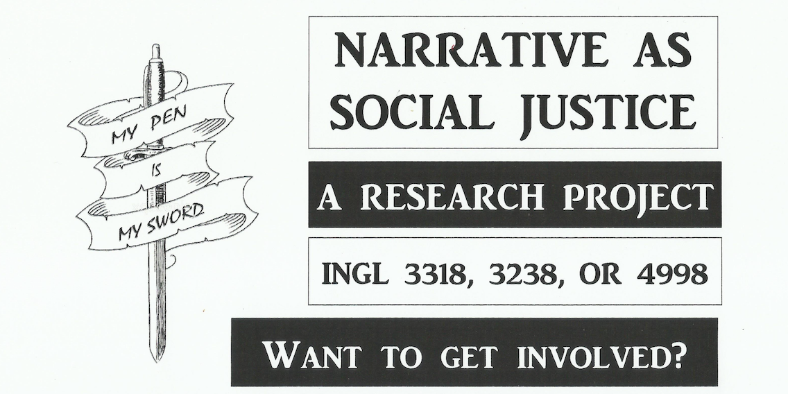 NSJ header Promotion of the English courses related to Narrative as social justice.