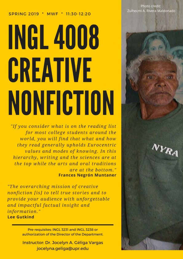 Promotion of the course INGL 4008: Creative nonfiction.