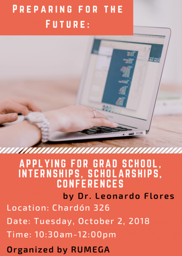 Promotion of the conference: Preparing for the future by Leonardo Flores, on Tuesday, October 2, 2018 at 10:30 AM in CH 326.