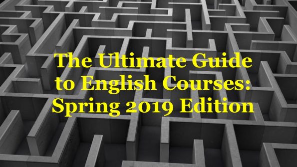 A labyrinth with the sentence The Ultimate Guide to English Courses: Spring 2019 Edition.