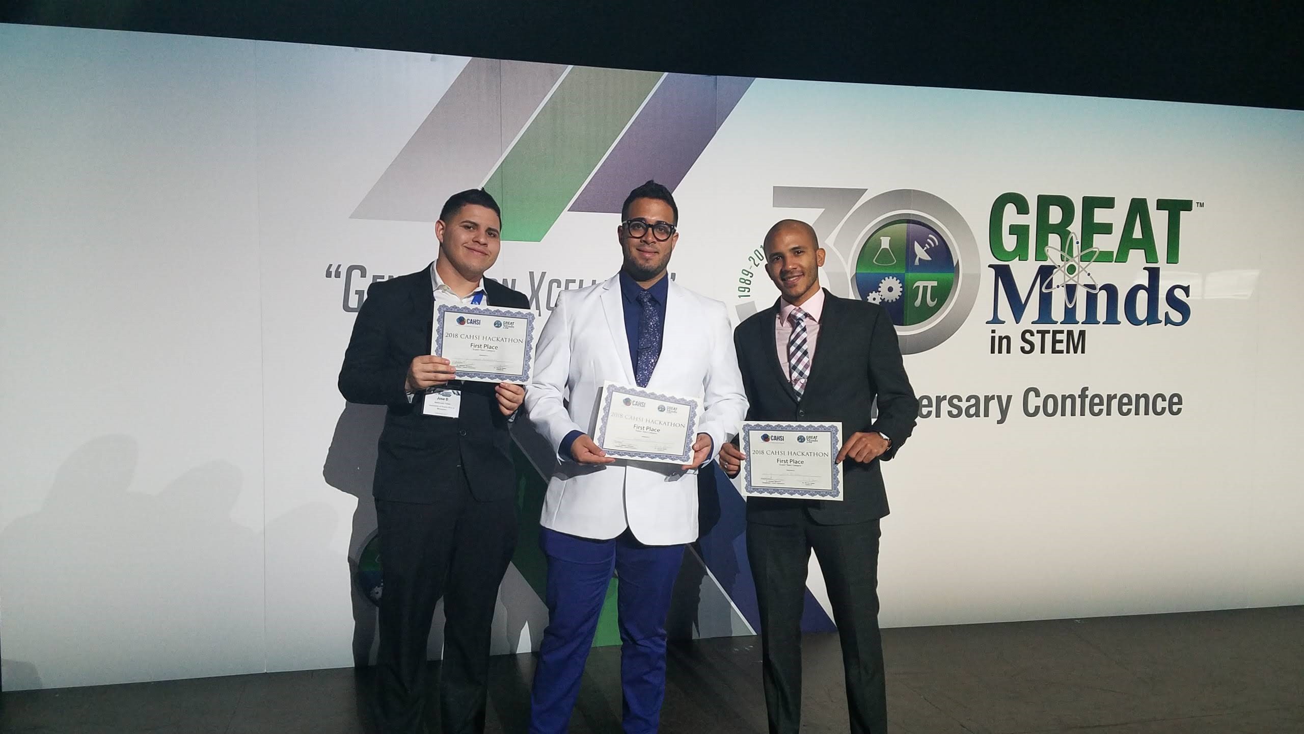 First place in Cybersecurity Hackathon: Jose Maldonado, Roberto Guzmán, and Onix Tarrats “Pandahat team”