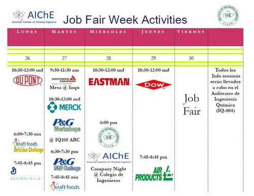 Actividades durante la semana del Job Fair – AIChE & IIQPR