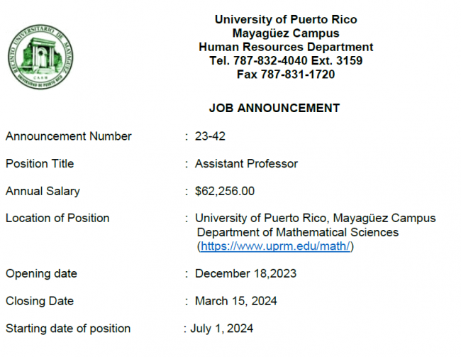 convoMathUPRM_23-42 Job Announcement 23-42
