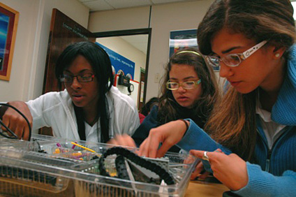 Las chicas confeccionaron robots que luego probaron en una competencia.