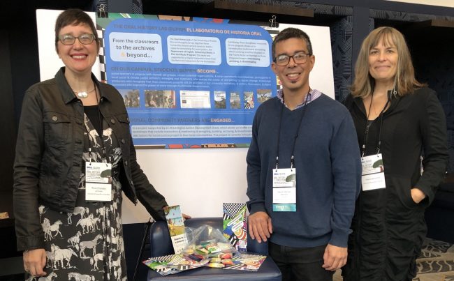 LR Ricia Anne Chansky, José J. Morales Benítez, and Marci Denesiuk at the poster presentation.