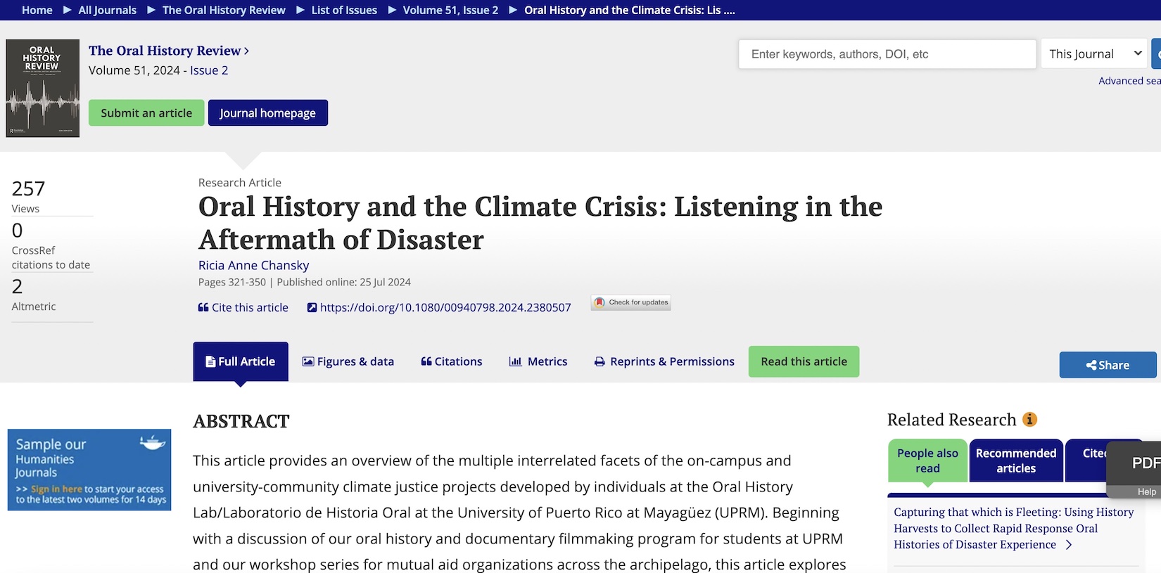 Oral History Review Publication