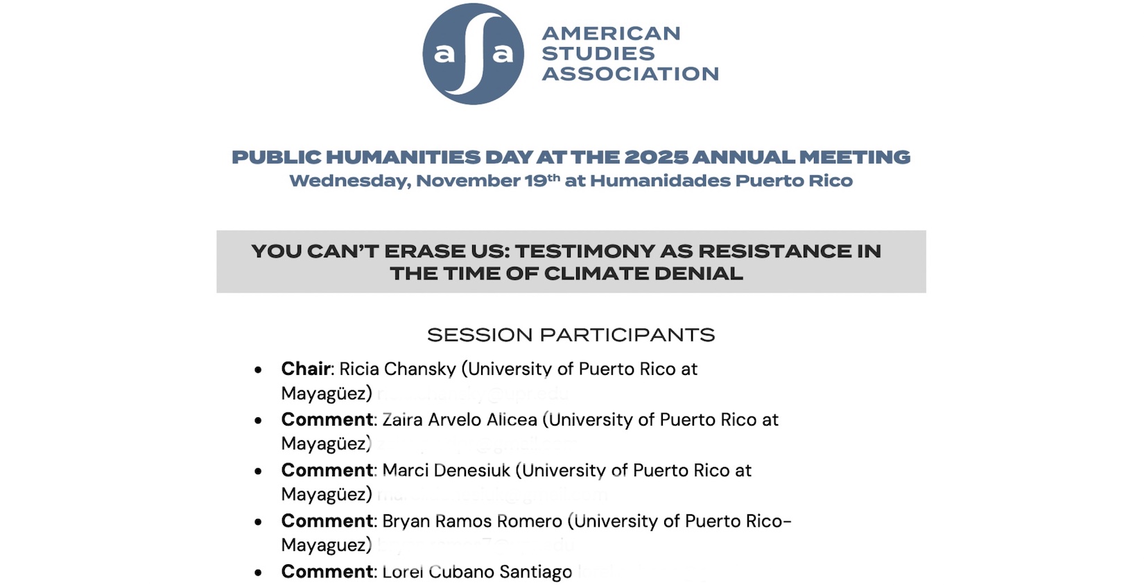 OHL at the American Studies Association Public Humanities Day on November 19 in Old San Juan