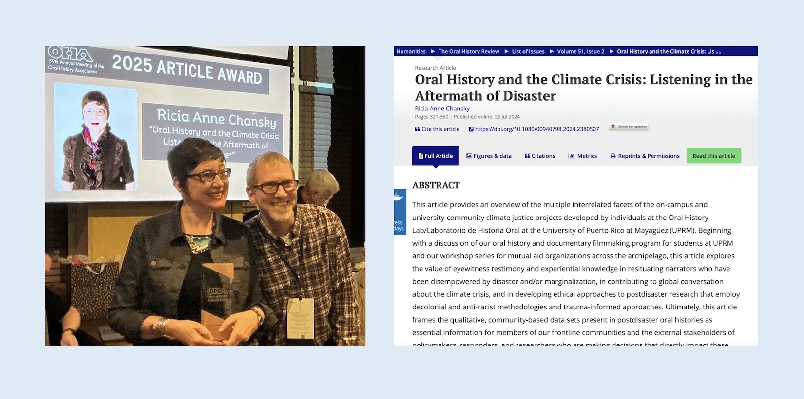 OHL Director wins Oral History Association Article Award OHL Director wins Oral History Association Article Award