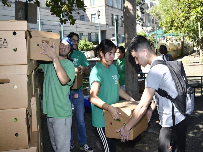 Las cajas de productos contenían frutas y vegetales que fueron repartidas al estudiantado. Carlos Díaz/Prensa RUM Las cajas de productos contenían frutas y vegetales que fueron repartidas al estudiantado. Carlos Díaz/Prensa RUM