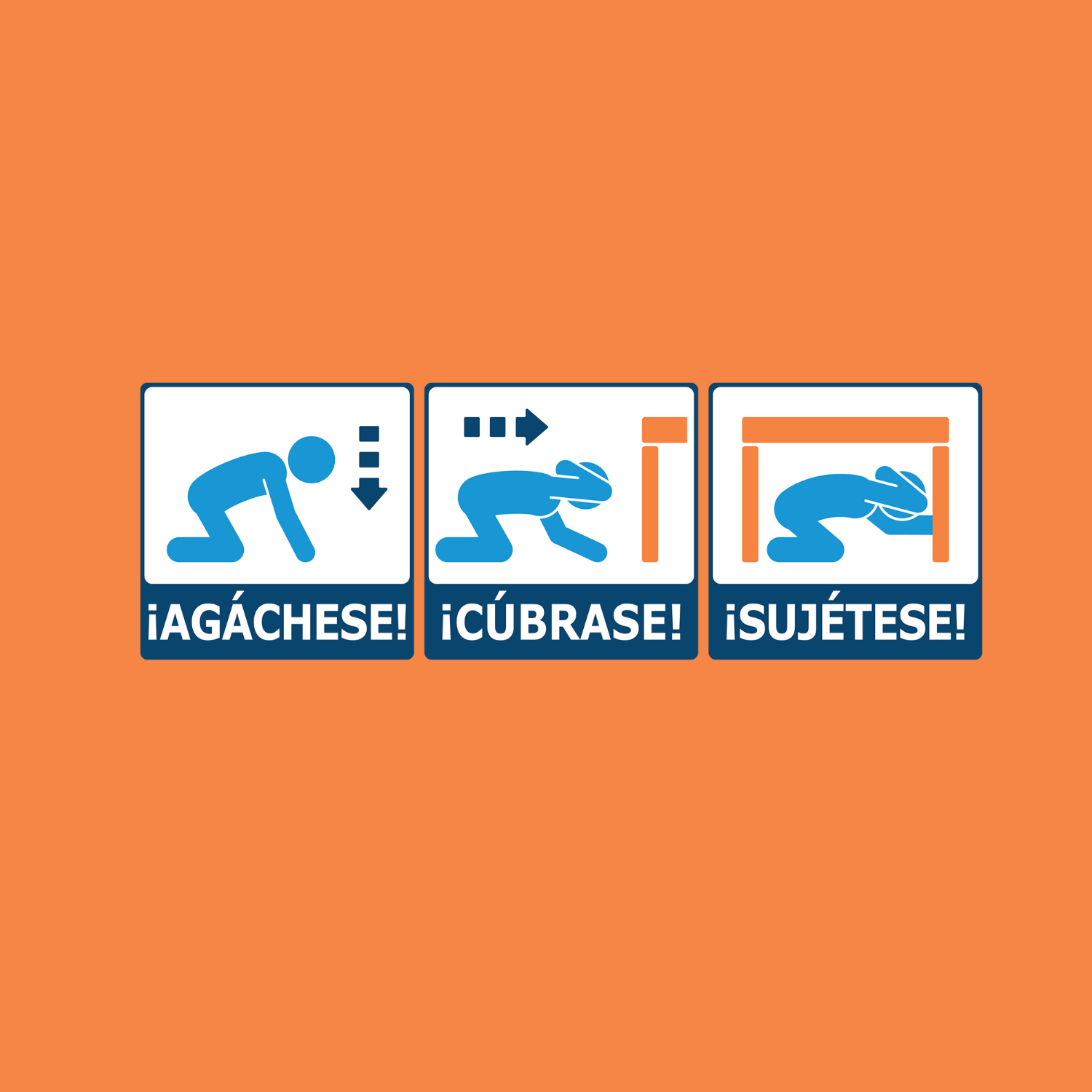 Ilustración agacharse, cubrirse y sujetarse. Ilustración agacharse, cubrirse y sujetarse.