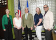 Visita de las representantes del National Deaf Center on Postsecondary Outcomes al Recinto Universitario de Mayagüez. De pie, en la Oficina del Rector, desde la izquierda: la doctora Carolyn J. Mercado Rosado, decana asociada de Estudiantes; Kate Lewandowski, Kate Lewandowski, del NDC; el doctor Agustín Rullán Toro, rector del RUM; la doctora Lore Kinast, del NDC; y el doctor William Hernández Rivera, ayudante especial del Rector.
